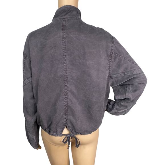Young Fabulous & Broke Clara Gray Tencel Utility Cropped Bomber Jacket SZ M - Picture 6 of 9